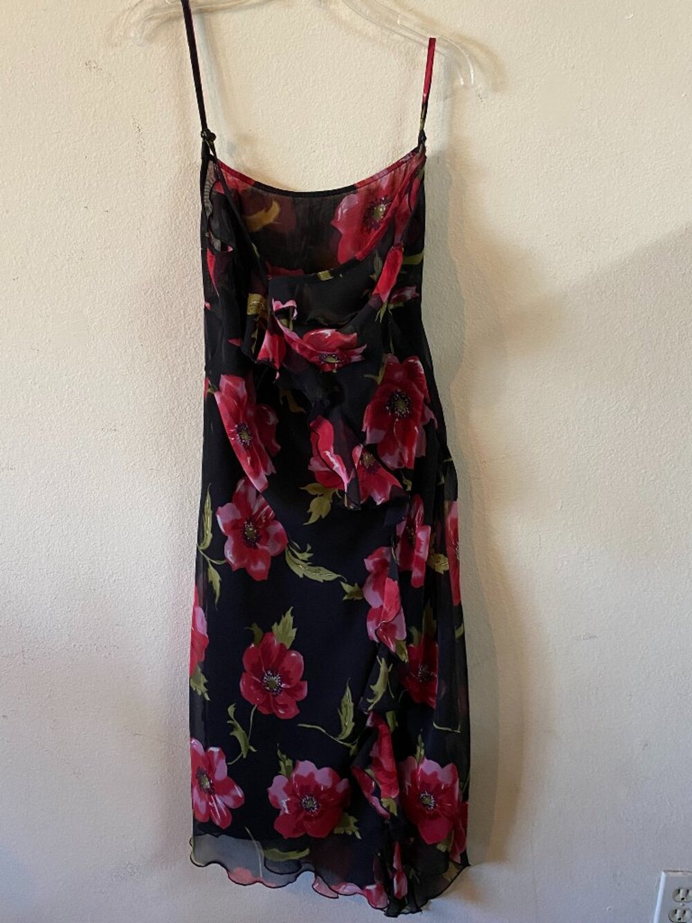 JONATHAN MARTIN SMALL BLACK/RED/PINK/GREEN VINTAGE-STYLE FLORAL SLIP DRESS